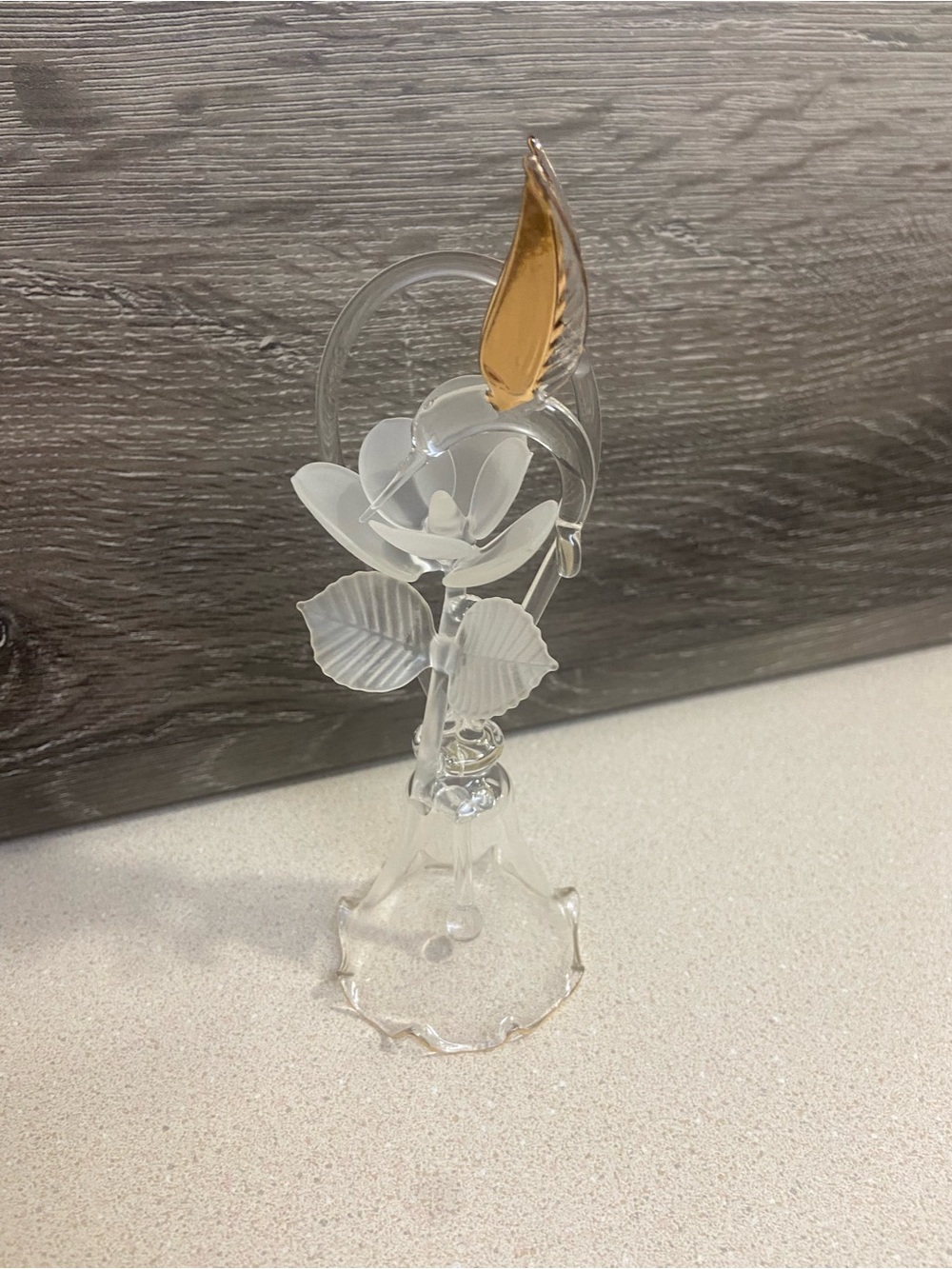 Vintage Glass Baron Crystal Hummingbird Frosted Flower Bell Figurine